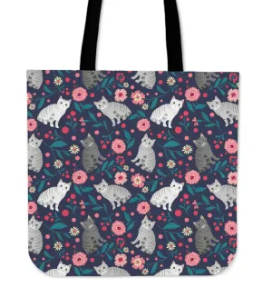 American Shorthair Cat Flower Linen Tote Bag