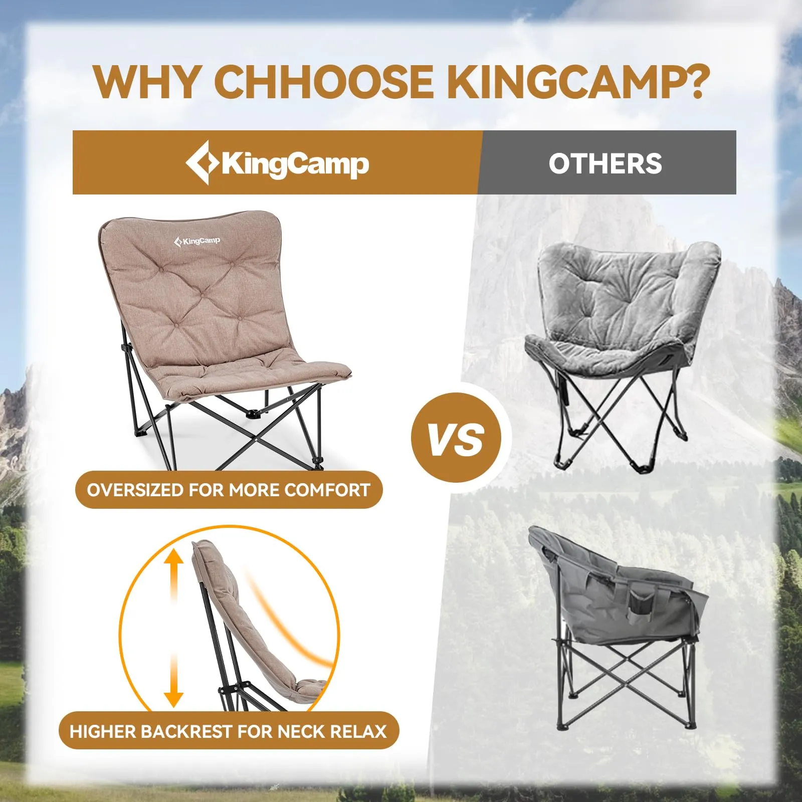 KingCamp LEMON C10 Padded Butterfly Folding Camping Chair