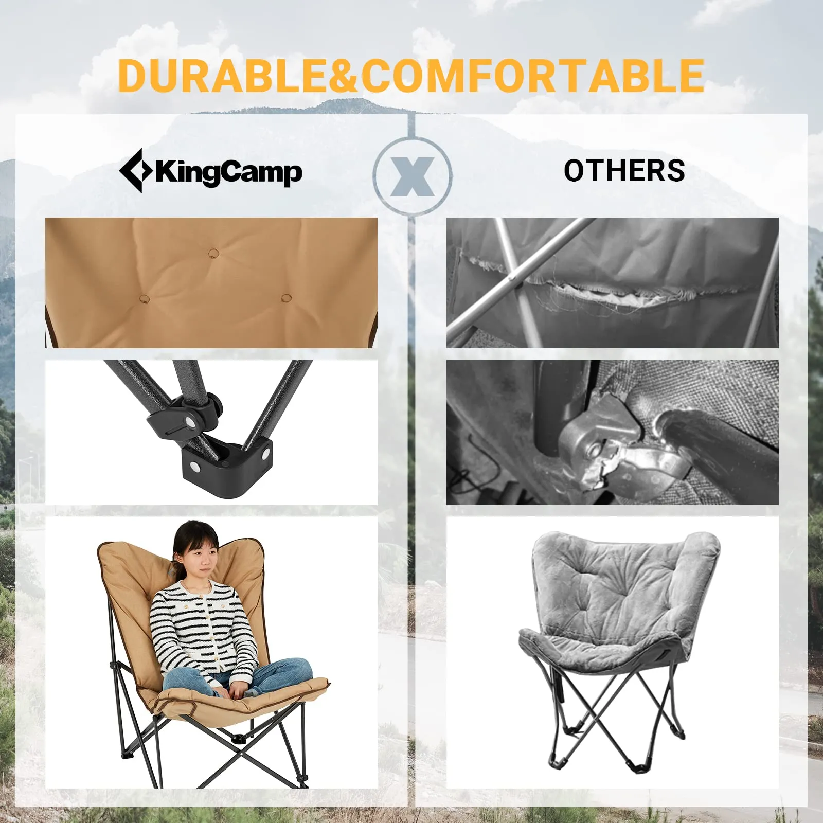 KingCamp LEMON C10 Padded Butterfly Folding Camping Chair