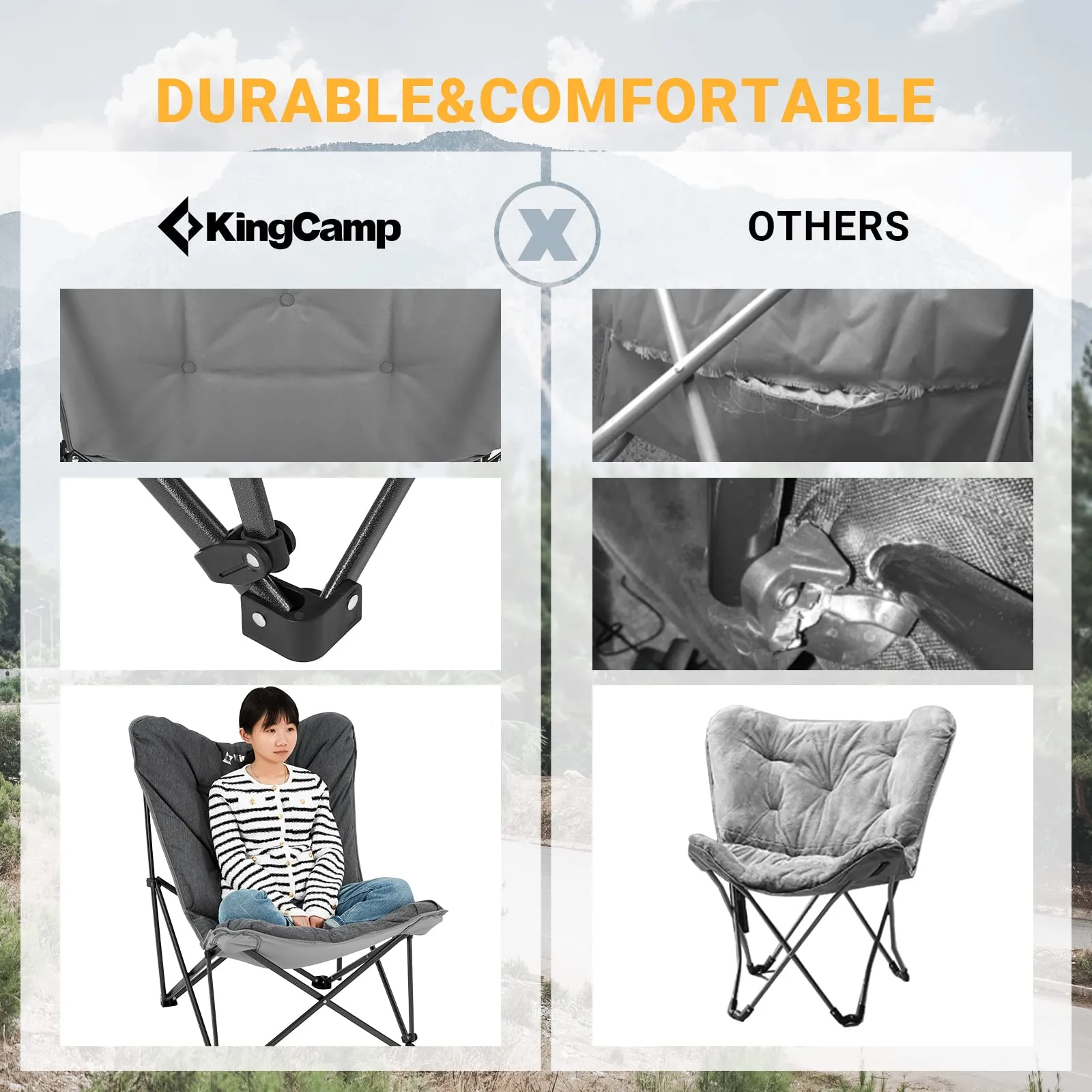 KingCamp LEMON C10 Padded Butterfly Folding Camping Chair