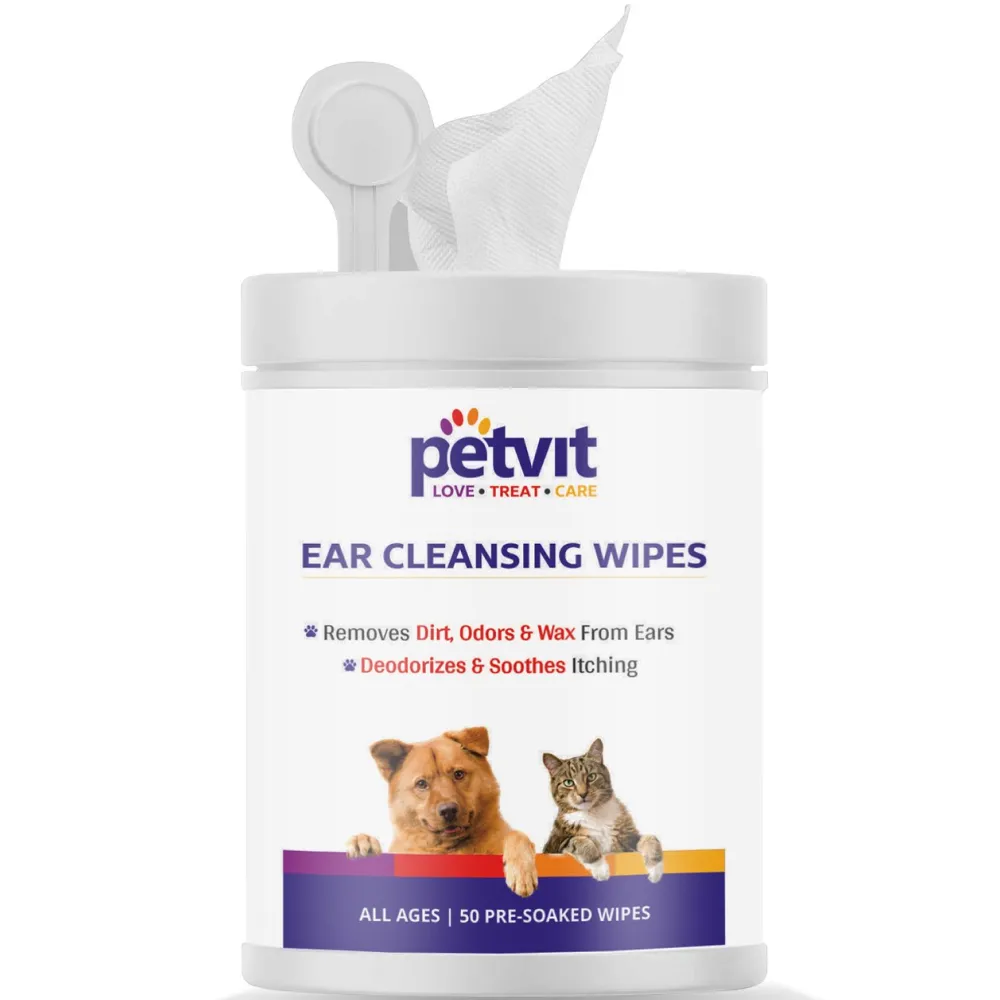 Petvit Ear Cleansing Wipes and Paw & Nose Wipes for Dogs and Cats Combo