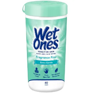 Wet Ones Sensitive Skin Hand and Face Wipes Extra Gentle Unscented 40 Count